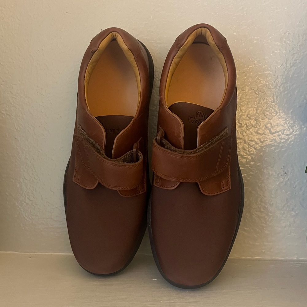 Dr Comfort Men Comfort Loafers Brian Brown Leather Size 12 Hook & Loop Strap